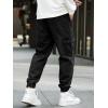 imageOYOANGLE Mens Drawstring Waist Flap Pocket Jogger Cargo Pants Carrot Denim Jeans with PocketDeep Black