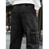 imageOYOANGLE Mens Drawstring Waist Flap Pocket Jogger Cargo Pants Carrot Denim Jeans with PocketDeep Black