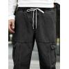 imageOYOANGLE Mens Drawstring Waist Flap Pocket Jogger Cargo Pants Carrot Denim Jeans with PocketDeep Black