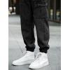 imageOYOANGLE Mens Drawstring Waist Flap Pocket Jogger Cargo Pants Carrot Denim Jeans with PocketDeep Black