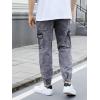 imageOYOANGLE Mens Drawstring Waist Flap Pocket Jogger Cargo Pants Carrot Denim Jeans with PocketGrey