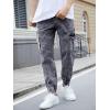 imageOYOANGLE Mens Drawstring Waist Flap Pocket Jogger Cargo Pants Carrot Denim Jeans with PocketGrey