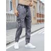 imageOYOANGLE Mens Drawstring Waist Flap Pocket Jogger Cargo Pants Carrot Denim Jeans with PocketGrey