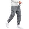imageOYOANGLE Mens Drawstring Waist Flap Pocket Jogger Cargo Pants Carrot Denim Jeans with PocketGrey Solid