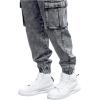 imageOYOANGLE Mens Drawstring Waist Flap Pocket Jogger Cargo Pants Carrot Denim Jeans with PocketGrey Solid
