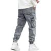 imageOYOANGLE Mens Drawstring Waist Flap Pocket Jogger Cargo Pants Carrot Denim Jeans with PocketGrey Solid