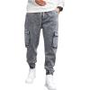 imageOYOANGLE Mens Drawstring Waist Flap Pocket Jogger Cargo Pants Carrot Denim Jeans with PocketGrey Solid