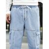 imageOYOANGLE Mens Drawstring Waist Flap Pocket Jogger Cargo Pants Carrot Denim Jeans with PocketLight Wash