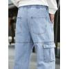 imageOYOANGLE Mens Drawstring Waist Flap Pocket Jogger Cargo Pants Carrot Denim Jeans with PocketLight Wash