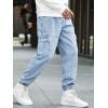 imageOYOANGLE Mens Drawstring Waist Flap Pocket Jogger Cargo Pants Carrot Denim Jeans with PocketLight Wash