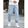 imageOYOANGLE Mens Drawstring Waist Flap Pocket Jogger Cargo Pants Carrot Denim Jeans with PocketLight Wash