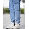 imageOYOANGLE Mens Drawstring Waist Flap Pocket Jogger Cargo Pants Carrot Denim Jeans with PocketLight Wash Letter