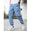 imageOYOANGLE Mens Drawstring Waist Flap Pocket Jogger Cargo Pants Carrot Denim Jeans with PocketLight Wash Letter