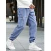 imageOYOANGLE Mens Drawstring Waist Flap Pocket Jogger Cargo Pants Carrot Denim Jeans with PocketMedium Blue