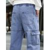 imageOYOANGLE Mens Drawstring Waist Flap Pocket Jogger Cargo Pants Carrot Denim Jeans with PocketMedium Blue
