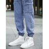 imageOYOANGLE Mens Drawstring Waist Flap Pocket Jogger Cargo Pants Carrot Denim Jeans with PocketMedium Blue