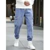 imageOYOANGLE Mens Drawstring Waist Flap Pocket Jogger Cargo Pants Carrot Denim Jeans with PocketMedium Blue
