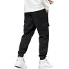 imageOYOANGLE Mens Drawstring Waist Flap Pocket Jogger Cargo Pants Carrot Denim Jeans with PocketSolid Black
