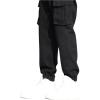 imageOYOANGLE Mens Drawstring Waist Flap Pocket Jogger Cargo Pants Carrot Denim Jeans with PocketSolid Black