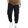 imageOYOANGLE Mens Drawstring Waist Flap Pocket Jogger Cargo Pants Carrot Denim Jeans with PocketSolid Black