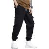 imageOYOANGLE Mens Drawstring Waist Flap Pocket Jogger Cargo Pants Carrot Denim Jeans with PocketSolid Black