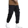 imageOYOANGLE Mens Drawstring Waist Flap Pocket Jogger Cargo Pants Carrot Denim Jeans with PocketSolid Black