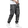 imageOYOANGLE Mens Drawstring Waist Flap Pocket Jogger Cargo Pants Carrot Denim Jeans with PocketSolid Dark Grey