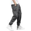 imageOYOANGLE Mens Drawstring Waist Flap Pocket Jogger Cargo Pants Carrot Denim Jeans with PocketSolid Dark Grey