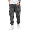 imageOYOANGLE Mens Drawstring Waist Flap Pocket Jogger Cargo Pants Carrot Denim Jeans with PocketSolid Dark Grey