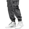 imageOYOANGLE Mens Drawstring Waist Flap Pocket Jogger Cargo Pants Carrot Denim Jeans with PocketSolid Dark Grey