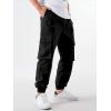 imageOYOANGLE Mens Drawstring Waist Flap Pocket Jogger Cargo Pants Streetwear Long Trousers with PocketBlack