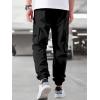 imageOYOANGLE Mens Drawstring Waist Flap Pocket Jogger Cargo Pants Streetwear Long Trousers with PocketBlack