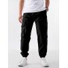 imageOYOANGLE Mens Drawstring Waist Flap Pocket Jogger Cargo Pants Streetwear Long Trousers with PocketBlack