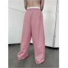 imageOYOANGLE Mens Drawstring Waist Straight Wide Leg Baggy Pants Workout Athletic Sweatpants with PocketPink