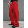 imageOYOANGLE Mens Drawstring Waist Straight Wide Leg Baggy Pants Workout Athletic Sweatpants with PocketRed