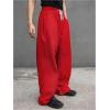 imageOYOANGLE Mens Drawstring Waist Straight Wide Leg Baggy Pants Workout Athletic Sweatpants with PocketRed
