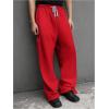 imageOYOANGLE Mens Drawstring Waist Straight Wide Leg Baggy Pants Workout Athletic Sweatpants with PocketRed