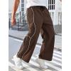 imageOYOANGLE Mens Elastic Drawstring Waist Straight Leg Pants with Pocket Loose Long SweatpantsBrown
