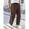 imageOYOANGLE Mens Elastic Drawstring Waist Straight Leg Pants with Pocket Loose Long SweatpantsBrown