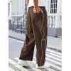 imageOYOANGLE Mens Elastic Drawstring Waist Straight Leg Pants with Pocket Loose Long SweatpantsBrown