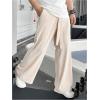 imageOYOANGLE Mens Elastic Waisted Wide Leg Long Pants Tie Front Belted Loose Casual Trousers with PocketsKhaki