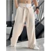 imageOYOANGLE Mens Elastic Waisted Wide Leg Long Pants Tie Front Belted Loose Casual Trousers with PocketsKhaki