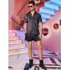 imageOYOANGLE Mens Fashion Button Down Lapel V Neck Short Sleeve Glitter Blouse TopsBlack Plain