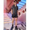 imageOYOANGLE Mens Fashion Button Down Lapel V Neck Short Sleeve Glitter Blouse TopsBlack Plain