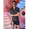 imageOYOANGLE Mens Fashion Button Down Lapel V Neck Short Sleeve Glitter Blouse TopsBlack Plain