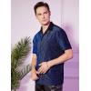 imageOYOANGLE Mens Fashion Button Down Lapel V Neck Short Sleeve Glitter Blouse TopsBlue