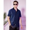 imageOYOANGLE Mens Fashion Button Down Lapel V Neck Short Sleeve Glitter Blouse TopsBlue