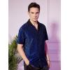 imageOYOANGLE Mens Fashion Button Down Lapel V Neck Short Sleeve Glitter Blouse TopsBlue