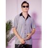 imageOYOANGLE Mens Fashion Button Down Lapel V Neck Short Sleeve Glitter Blouse TopsSilver
