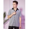 imageOYOANGLE Mens Fashion Button Down Lapel V Neck Short Sleeve Glitter Blouse TopsSilver